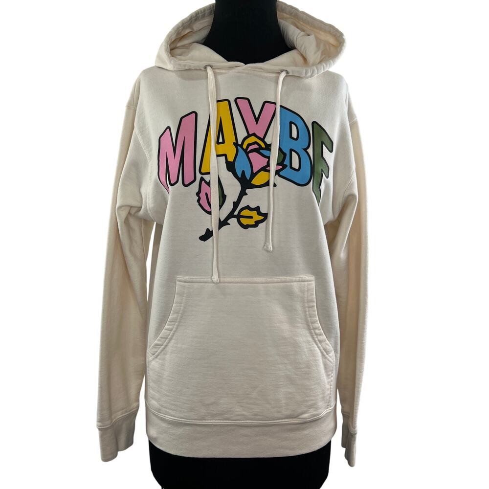 Maybe Today NYC Cream Long Sleeve Rose Graphic Pullover Hoodie Size S Small
